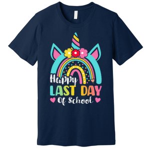 Happy Last Day Of School Rainbow Unicorn Graduation Funny Premium T-Shirt