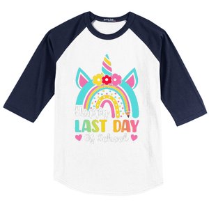 Happy Last Day Of School Rainbow Unicorn Graduation Funny Baseball Sleeve Shirt