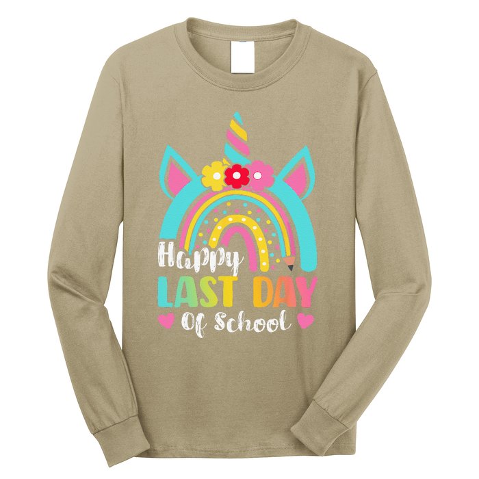 Happy Last Day Of School Rainbow Unicorn Graduation Funny Long Sleeve Shirt