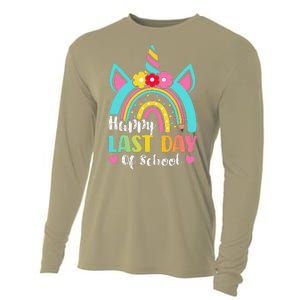 Happy Last Day Of School Rainbow Unicorn Graduation Funny Cooling Performance Long Sleeve Crew