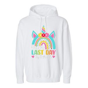 Happy Last Day Of School Rainbow Unicorn Graduation Funny Garment-Dyed Fleece Hoodie