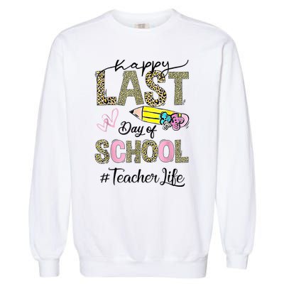 Happy Last Day Of School Leopard Teacher Summer Garment-Dyed Sweatshirt