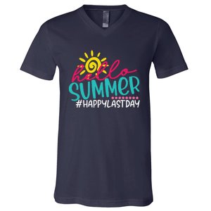 Happy Last Day Of School S Hello Summer Teacher Student V-Neck T-Shirt