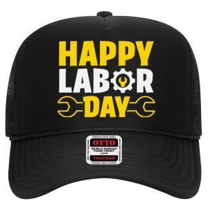 Happy Labor Day Celebration Graphic High Crown Mesh Back Trucker Hat