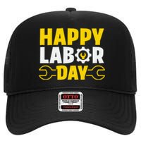 Happy Labor Day Celebration Graphic High Crown Mesh Back Trucker Hat