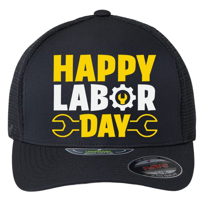 Happy Labor Day Celebration Graphic Flexfit Unipanel Trucker Cap