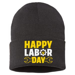 Happy Labor Day Celebration Graphic Sustainable Knit Beanie