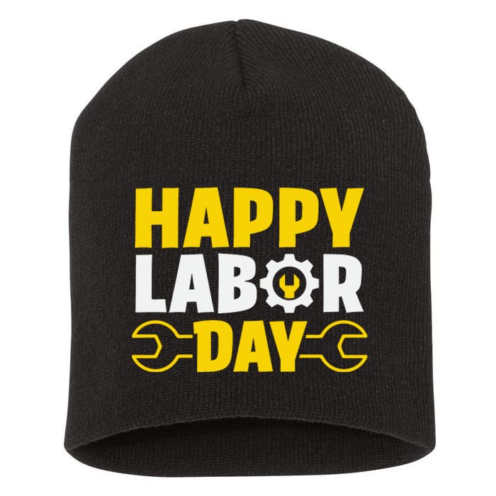 Happy Labor Day Celebration Graphic Short Acrylic Beanie