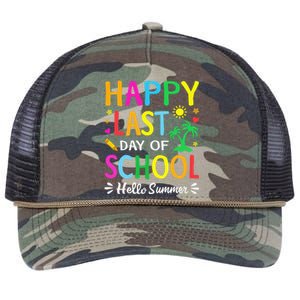 Happy Last Day Of School Hello Summer Students And Teachers Retro Rope Trucker Hat Cap