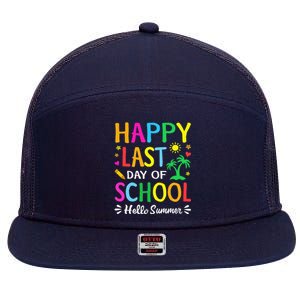 Happy Last Day Of School Hello Summer Students And Teachers 7 Panel Mesh Trucker Snapback Hat