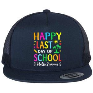 Happy Last Day Of School Hello Summer Students And Teachers Flat Bill Trucker Hat