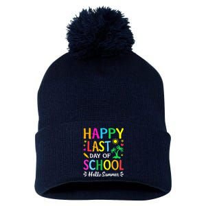 Happy Last Day Of School Hello Summer Students And Teachers Pom Pom 12in Knit Beanie