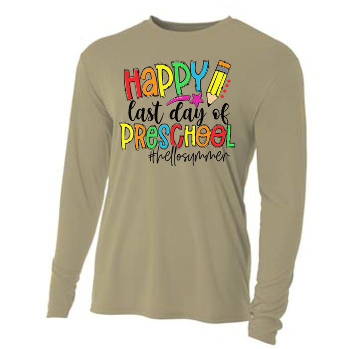 Happy Last Day Of School Preschool Teacher Hello Summer Cooling Performance Long Sleeve Crew