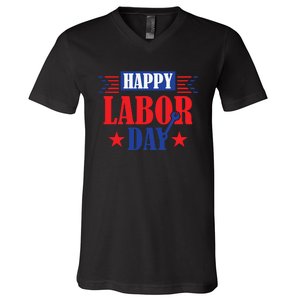 Happy Labor Day Celebration Graphic V-Neck T-Shirt