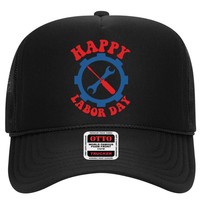 Happy Labor Day Gift High Crown Mesh Back Trucker Hat