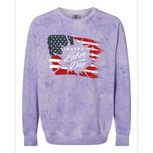 Happy Labor Day Gift American Flag Colorblast Crewneck Sweatshirt