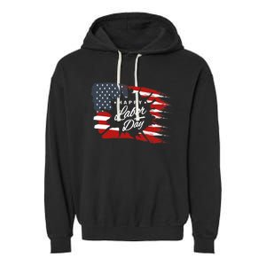 Happy Labor Day Gift American Flag Garment-Dyed Fleece Hoodie