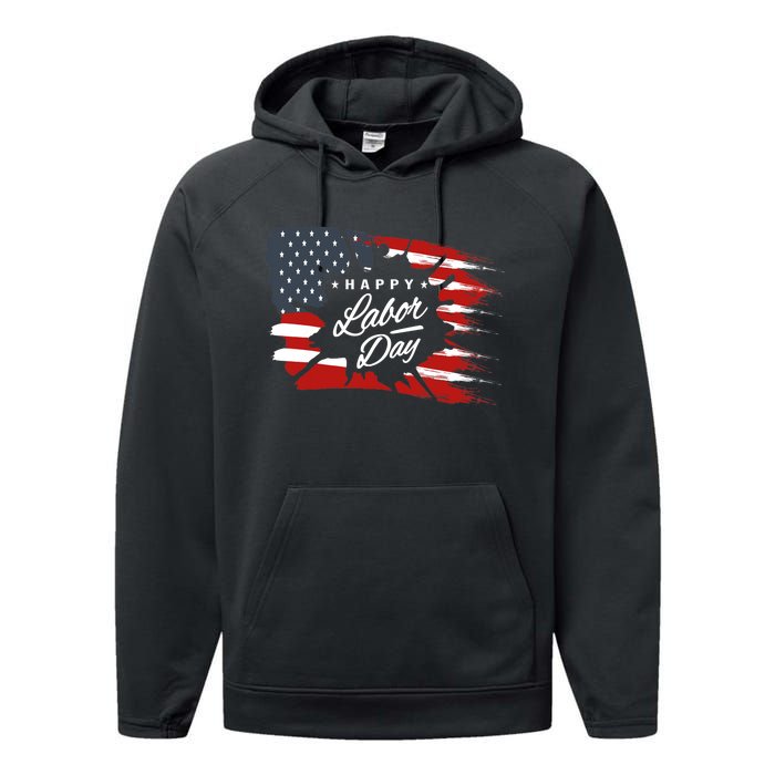 Happy Labor Day Gift American Flag Performance Fleece Hoodie