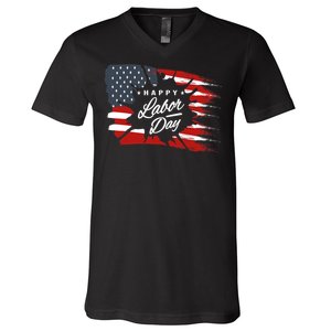 Happy Labor Day Gift American Flag V-Neck T-Shirt