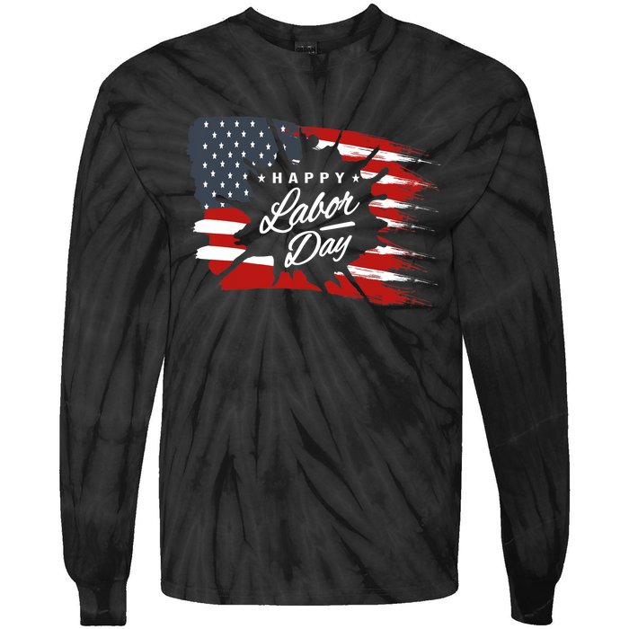 Happy Labor Day Gift American Flag Tie-Dye Long Sleeve Shirt