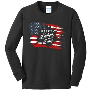 Happy Labor Day Gift American Flag Kids Long Sleeve Shirt