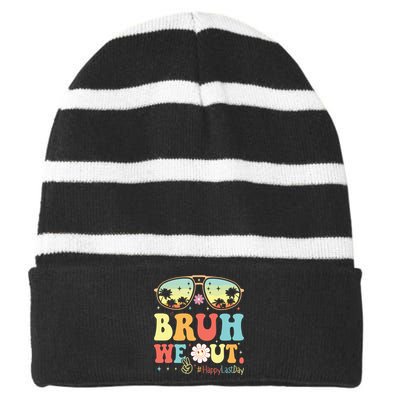 Happy Last Day Of School Teacher Students Summer Bruh We Out Striped Beanie with Solid Band