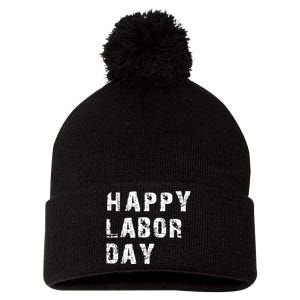 HAPPY LABOR DAY Pom Pom 12in Knit Beanie