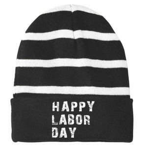 HAPPY LABOR DAY Striped Beanie with Solid Band