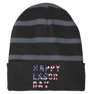 HAPPY LABOR DAY Striped Beanie with Solid Band