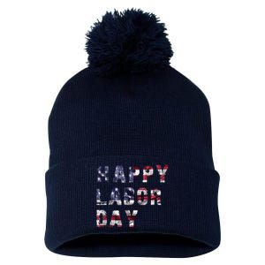 HAPPY LABOR DAY Pom Pom 12in Knit Beanie