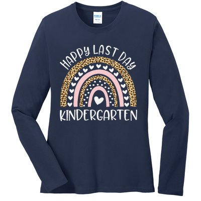 Happy Last Day Of Kindergarten Teacher Student Rainbow Ladies Long Sleeve Shirt