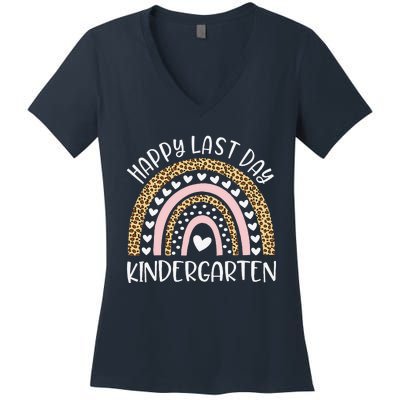 Happy Last Day Of Kindergarten Teacher Student Rainbow Women's V-Neck T-Shirt