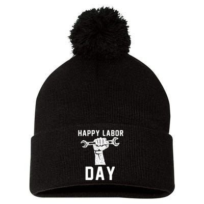 HAPPY LABOR DAY Pom Pom 12in Knit Beanie