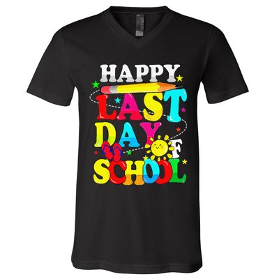 Happy Last Day Of School Students Teachers End Of The Year V-Neck T-Shirt