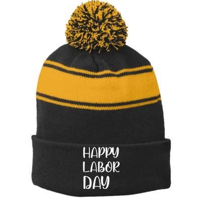 HAPPY LABOR DAY Stripe Pom Pom Beanie