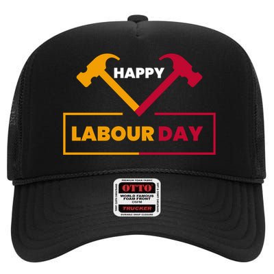 Happy Labor Day Celebration Graphic High Crown Mesh Back Trucker Hat