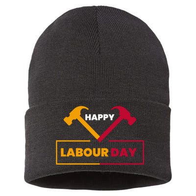 Happy Labor Day Celebration Graphic Sustainable Knit Beanie