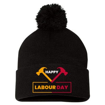 Happy Labor Day Celebration Graphic Pom Pom 12in Knit Beanie