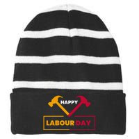 Happy Labor Day Celebration Graphic Striped Beanie with Solid Band