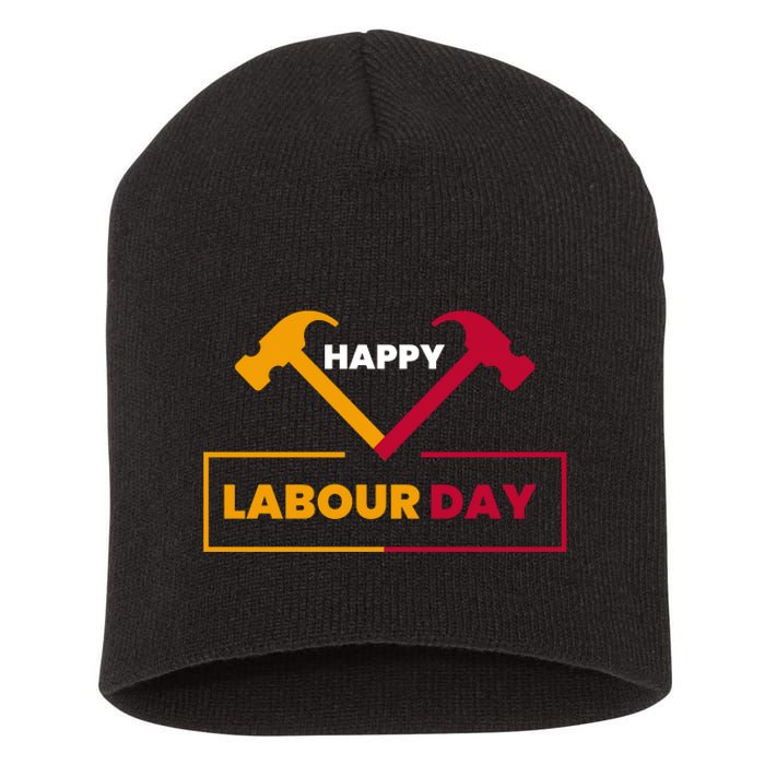 Happy Labor Day Celebration Graphic Short Acrylic Beanie