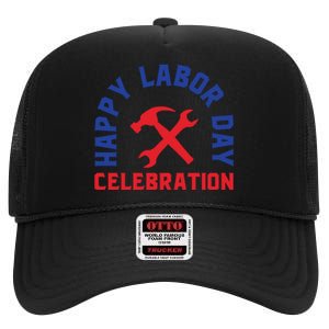 Happy Labor Day Celebration Graphic High Crown Mesh Back Trucker Hat