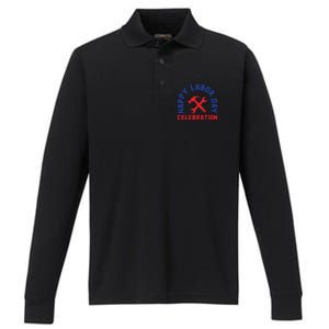 Happy Labor Day Celebration Graphic Performance Long Sleeve Polo