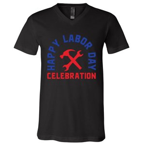 Happy Labor Day Celebration Graphic V-Neck T-Shirt