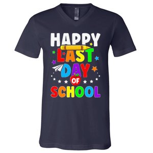 Happy Last Day Of School Graduation Teacher Students V-Neck T-Shirt