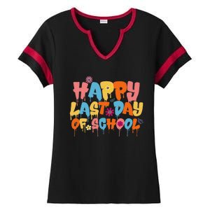 Happy Last Day Of School Teacher Student Graduation Ladies Halftime Notch Neck Tee