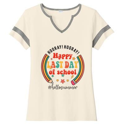 Happy Last Day Of School Hello Summer Students And Teachers Gift Design Ladies Halftime Notch Neck Tee