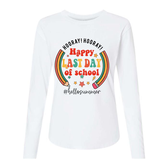 Happy Last Day Of School Hello Summer Students And Teachers Gift Design Womens Cotton Relaxed Long Sleeve T-Shirt