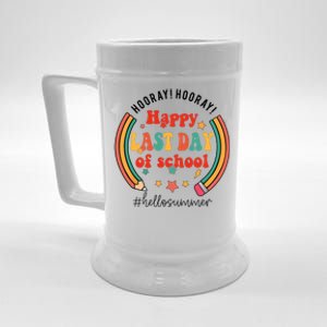 Happy Last Day Of School Hello Summer Students And Teachers Gift Design Beer Stein