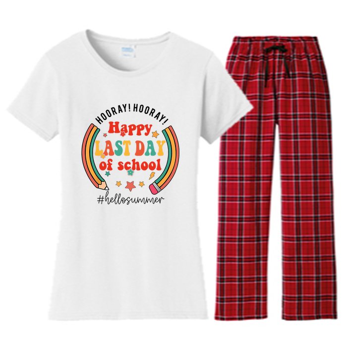 Happy Last Day Of School Hello Summer Students And Teachers Gift Design Women's Flannel Pajama Set