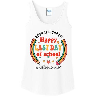 Happy Last Day Of School Hello Summer Students And Teachers Gift Design Ladies Essential Tank